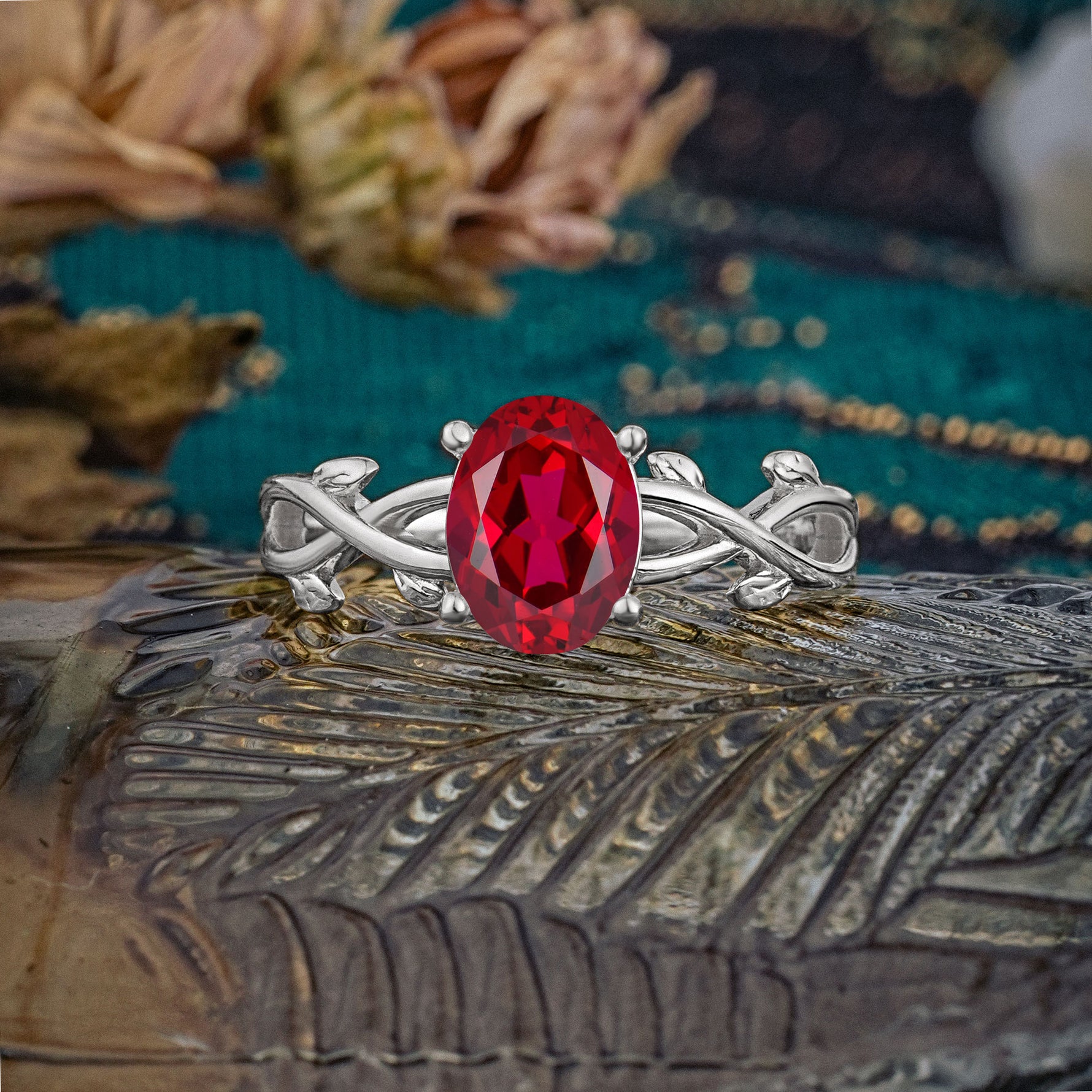 Nature inspired Ruby Engagement Ring - Additional view