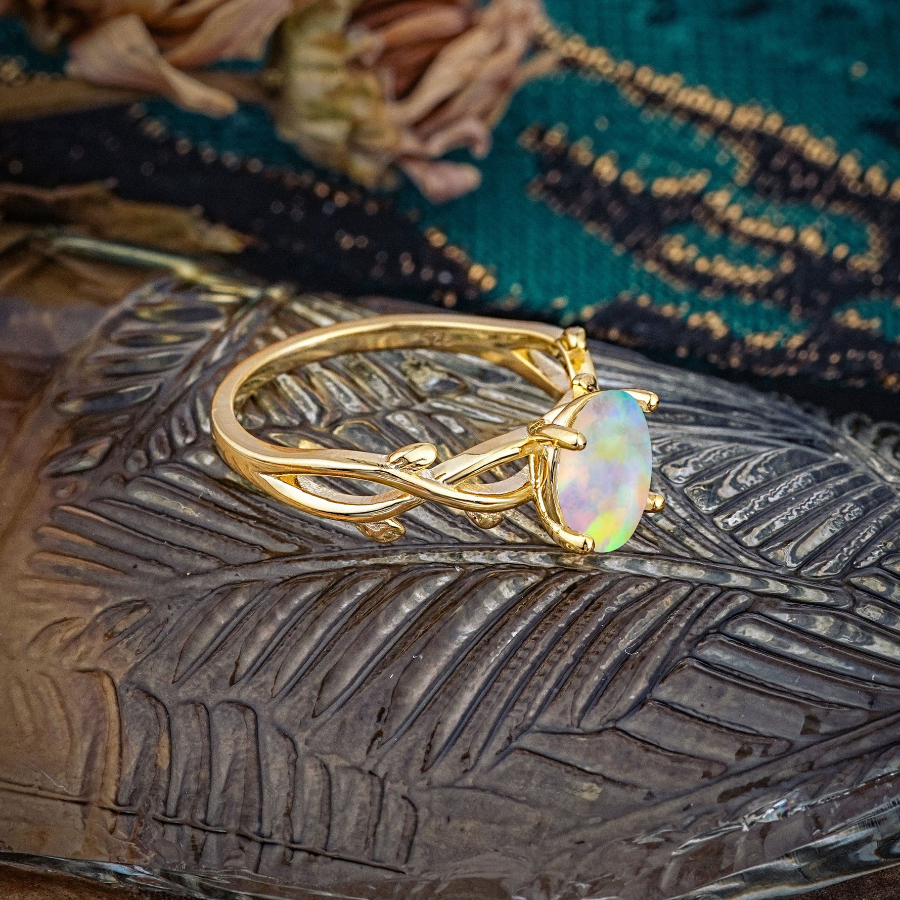Nature inspired Fire Opal Engagement Ring - Additional view