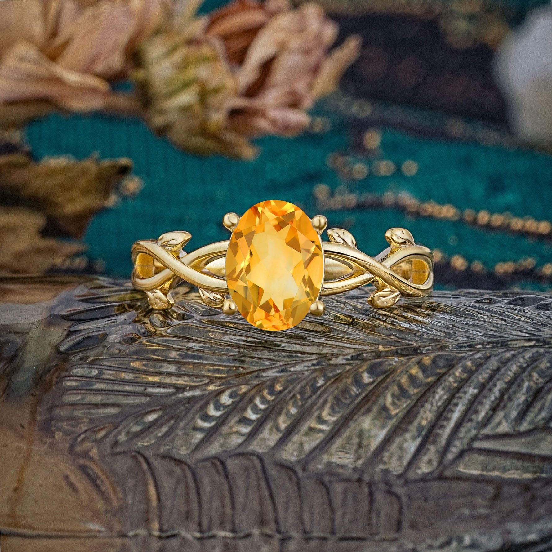 Nature inspired Citrine Engagement Ring - Additional view