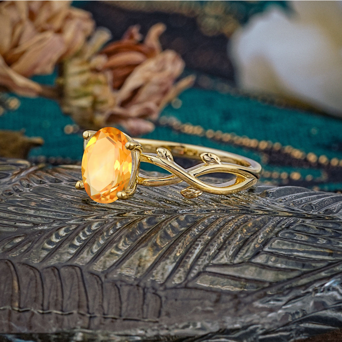 Nature inspired Citrine Engagement Ring - Additional view
