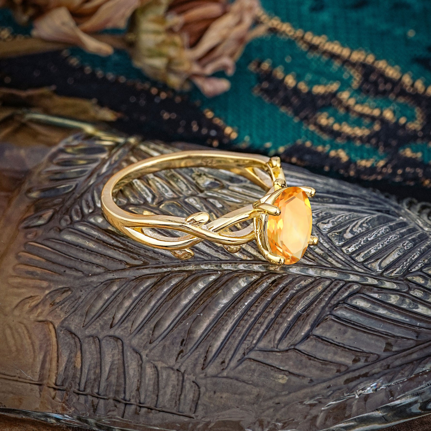 Nature inspired Citrine Engagement Ring - Additional view