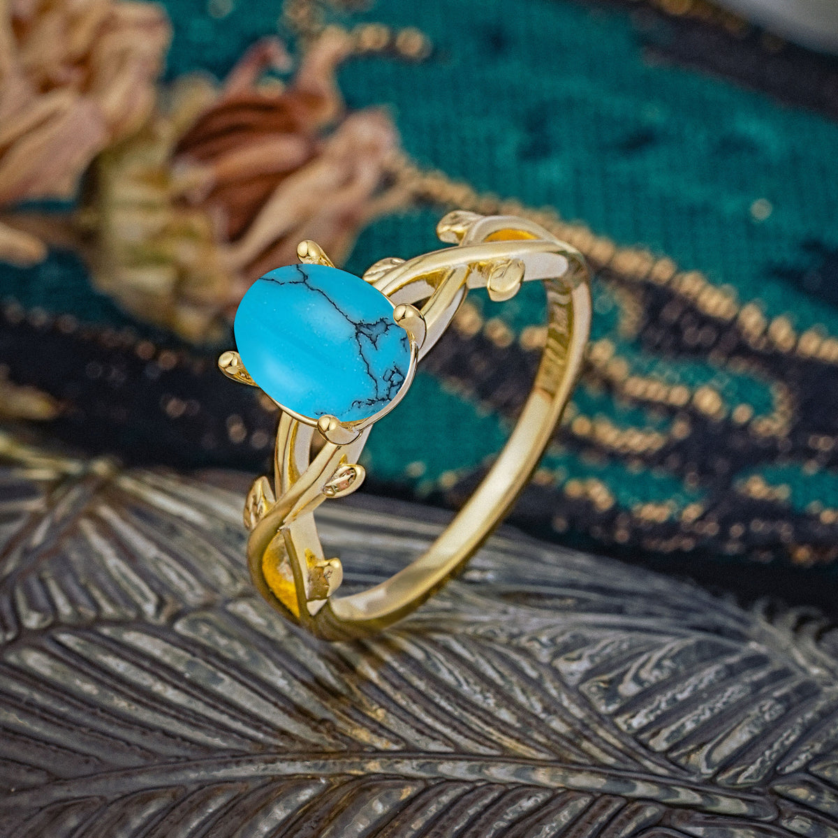 Nature inspired Turquoise Engagement Ring - Additional view