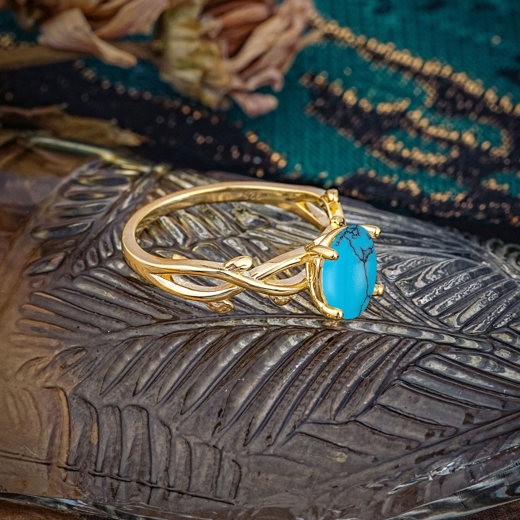 Nature inspired Turquoise Engagement Ring - Additional view