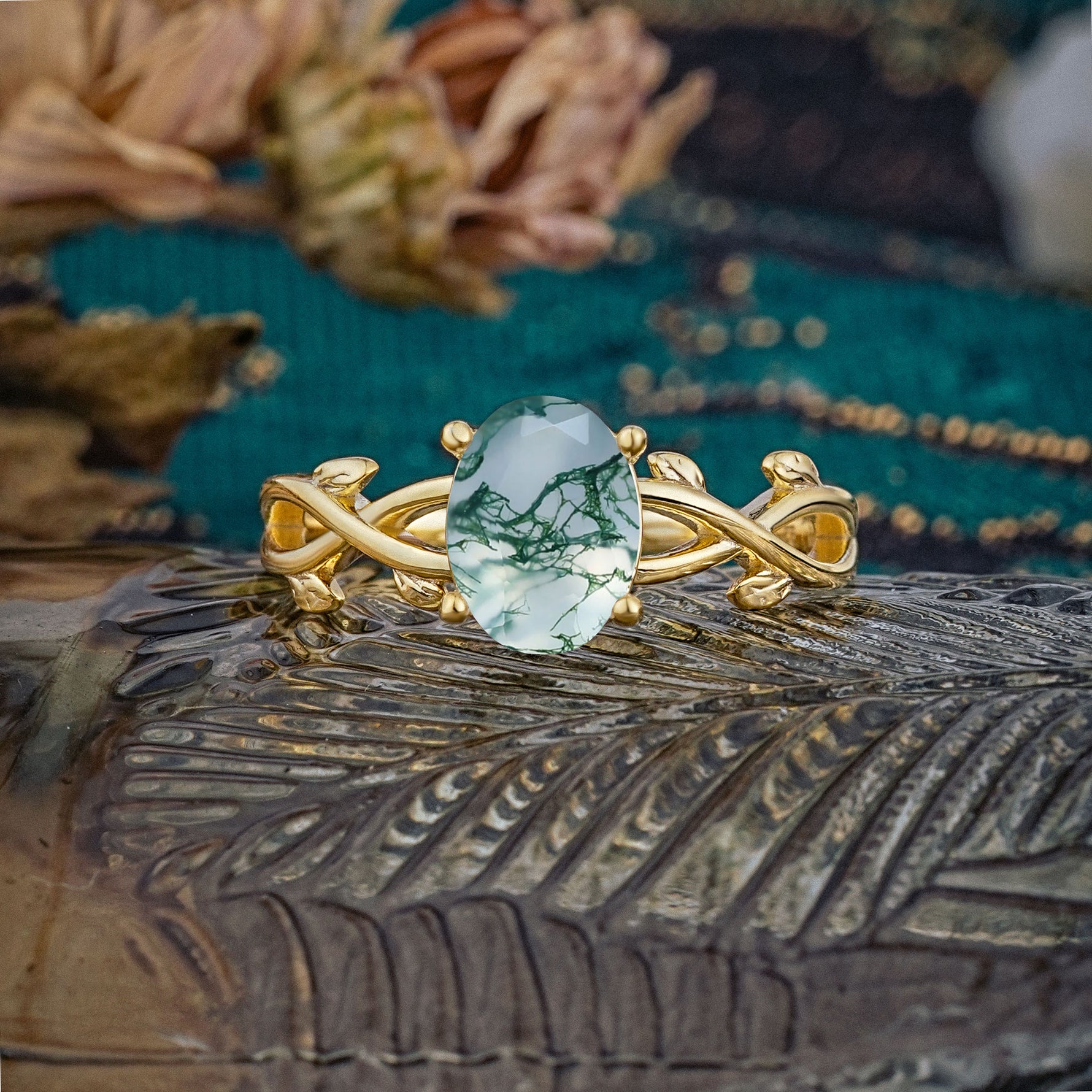 Nature inspired Moss Agate Engagement Ring - Additional view