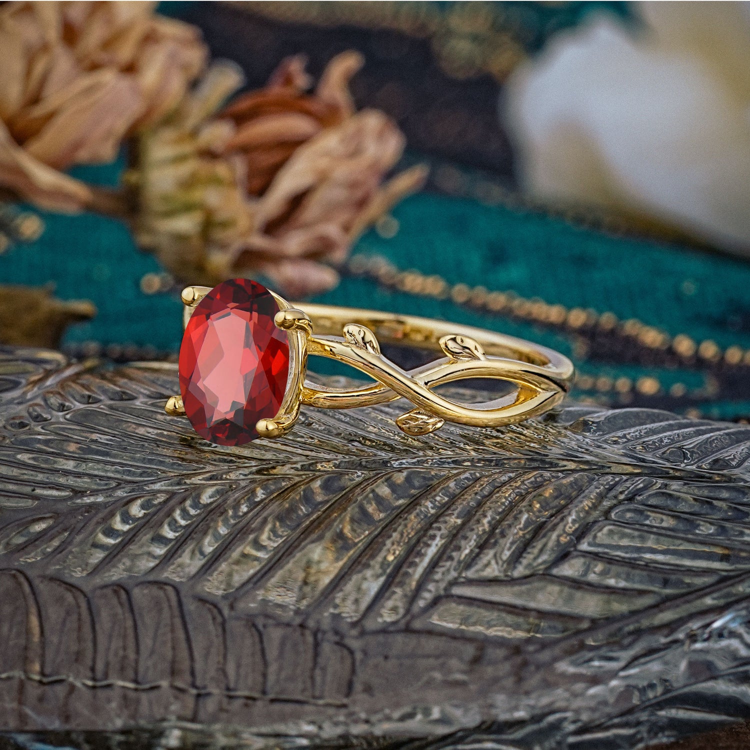 Nature inspired Garnet Engagement Ring - Additional view