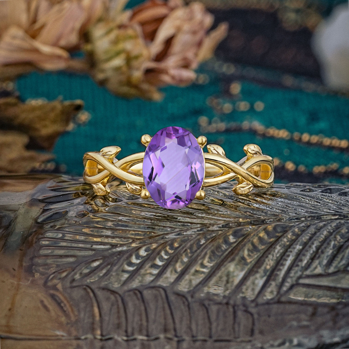 Nature inspired Amethyst Engagement Ring - Additional view