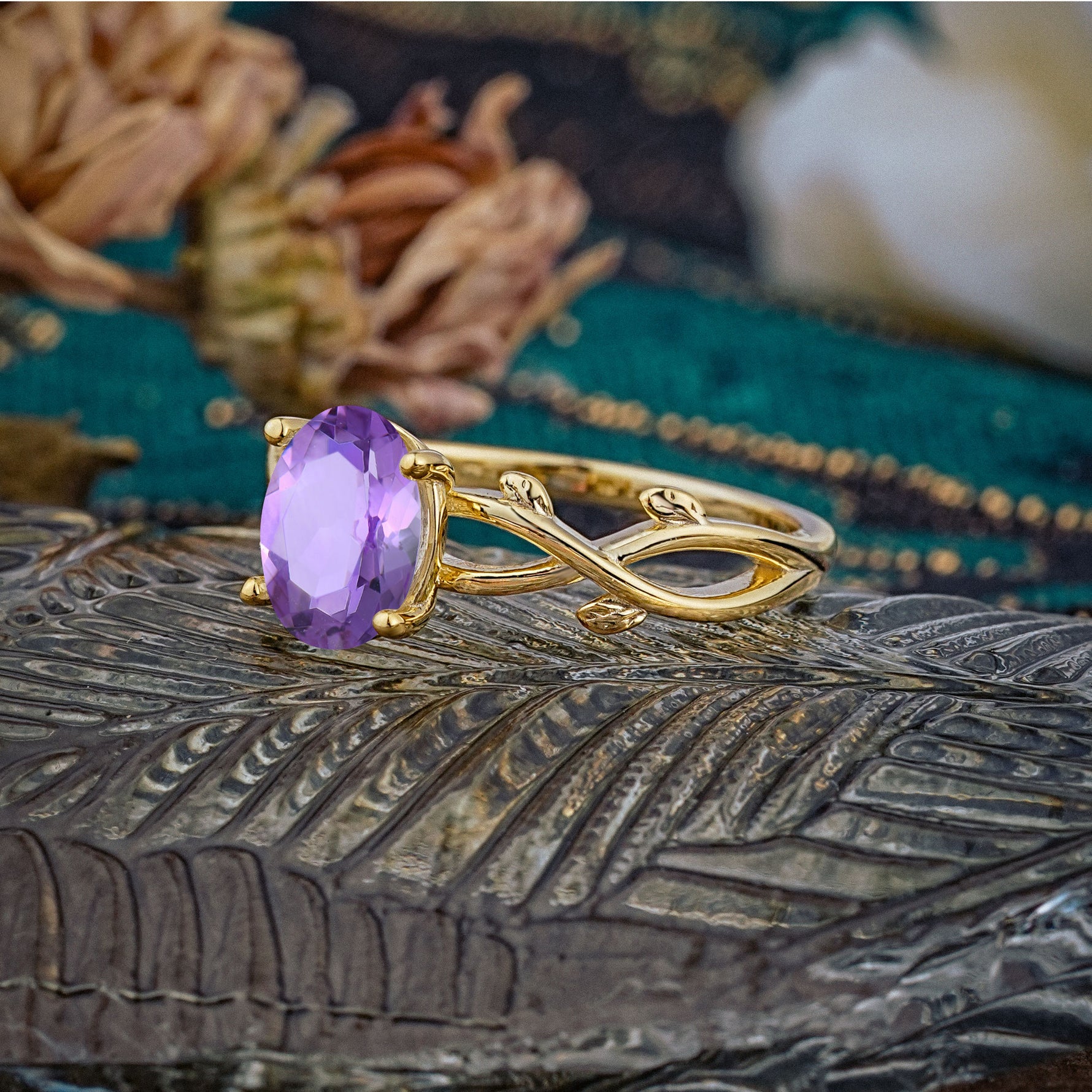 Nature inspired Amethyst Engagement Ring - Additional view