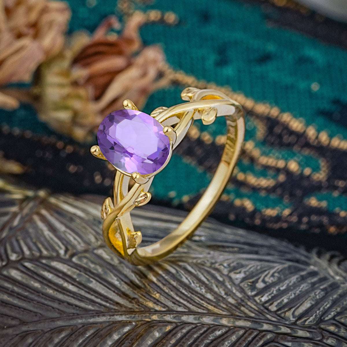 Nature inspired Amethyst Engagement Ring - Additional view