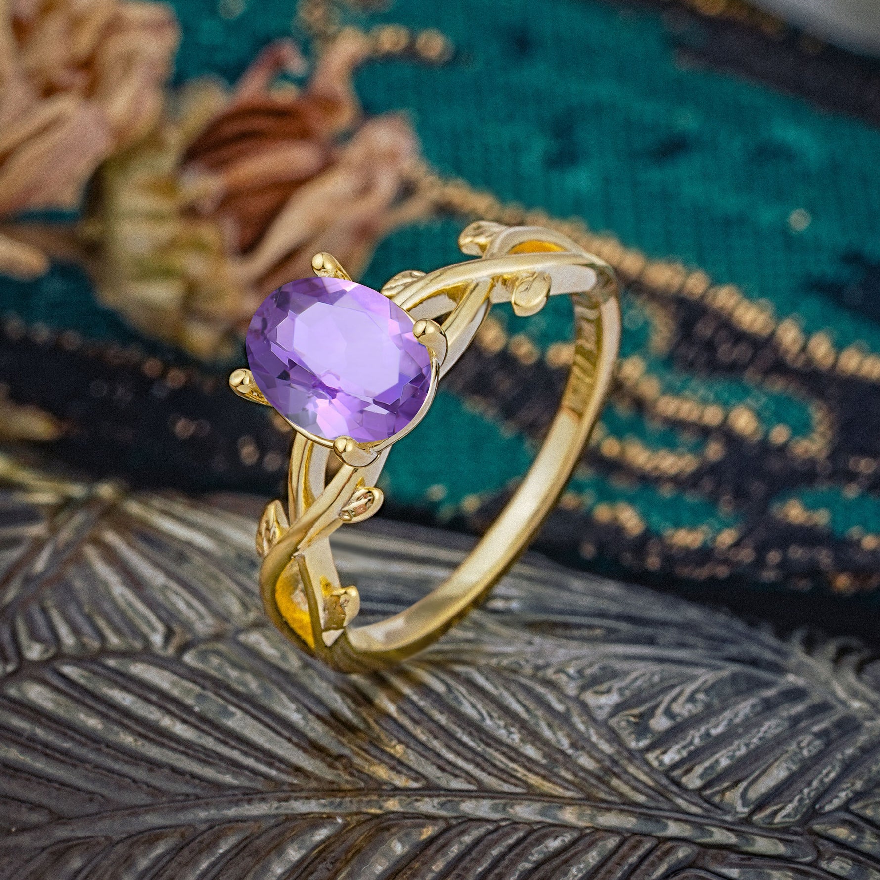 Nature inspired Amethyst Engagement Ring - Additional view