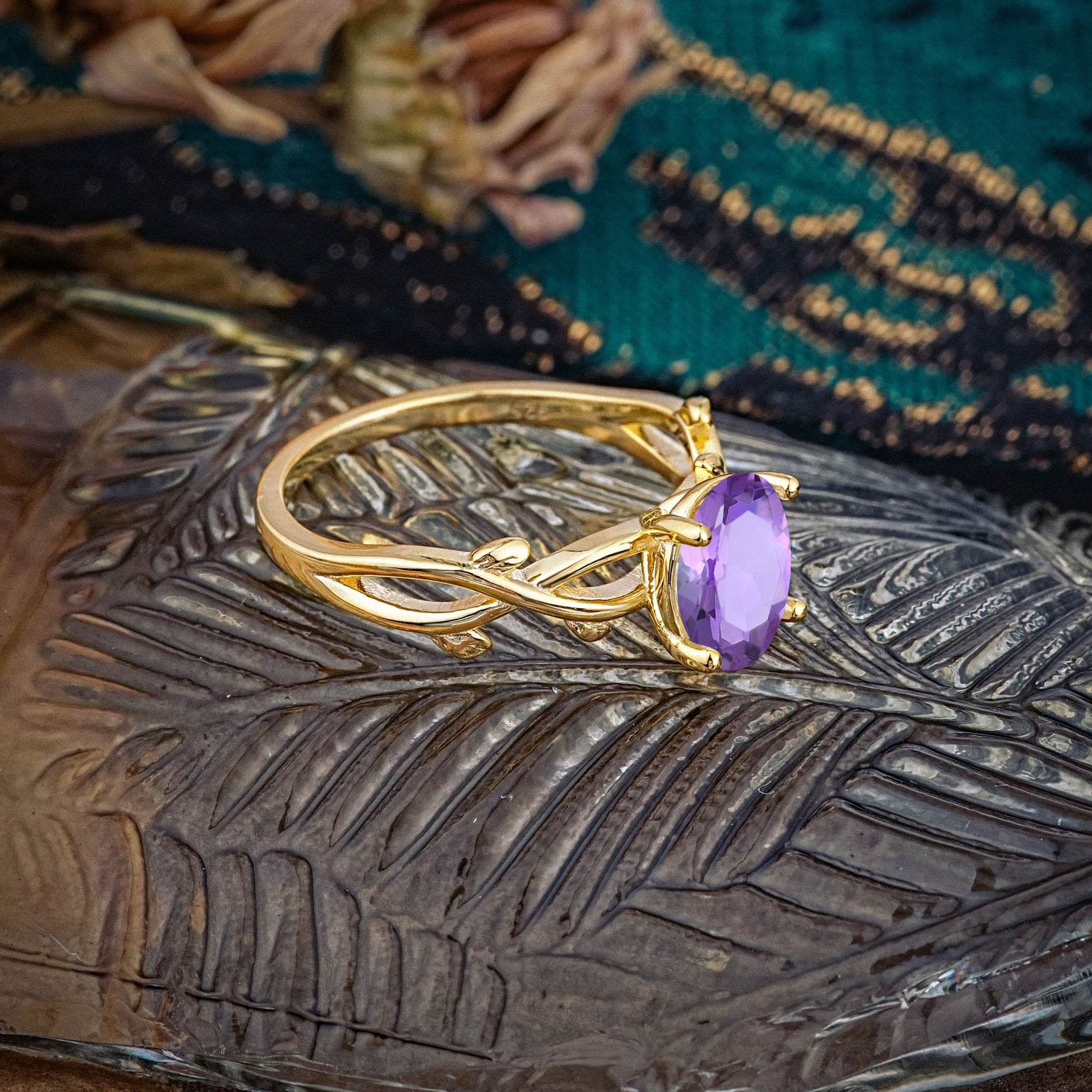Nature inspired Amethyst Engagement Ring - Additional view