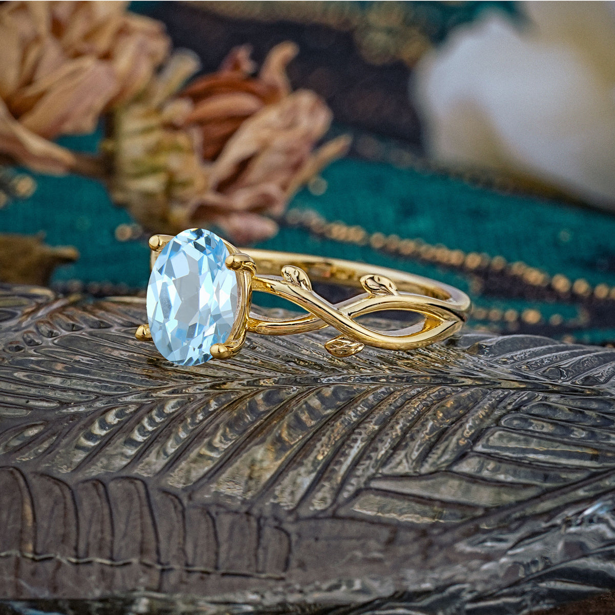 Nature inspired Aquamarine Engagement Ring - Additional view