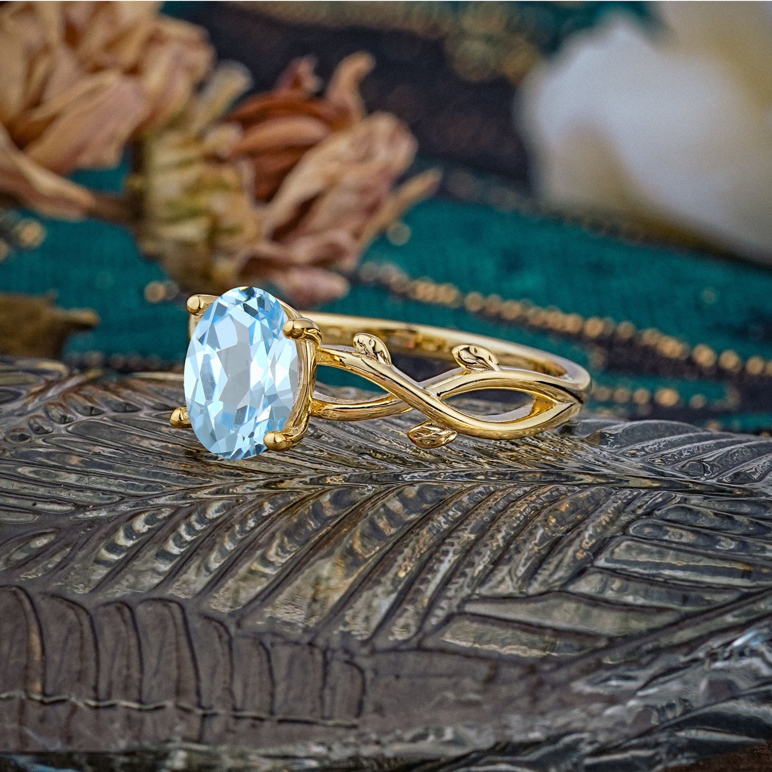Nature inspired Aquamarine Engagement Ring - Additional view