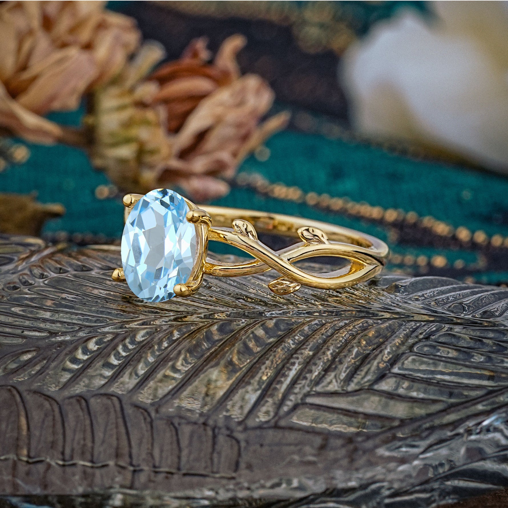 Nature inspired Aquamarine Engagement Ring - Additional view