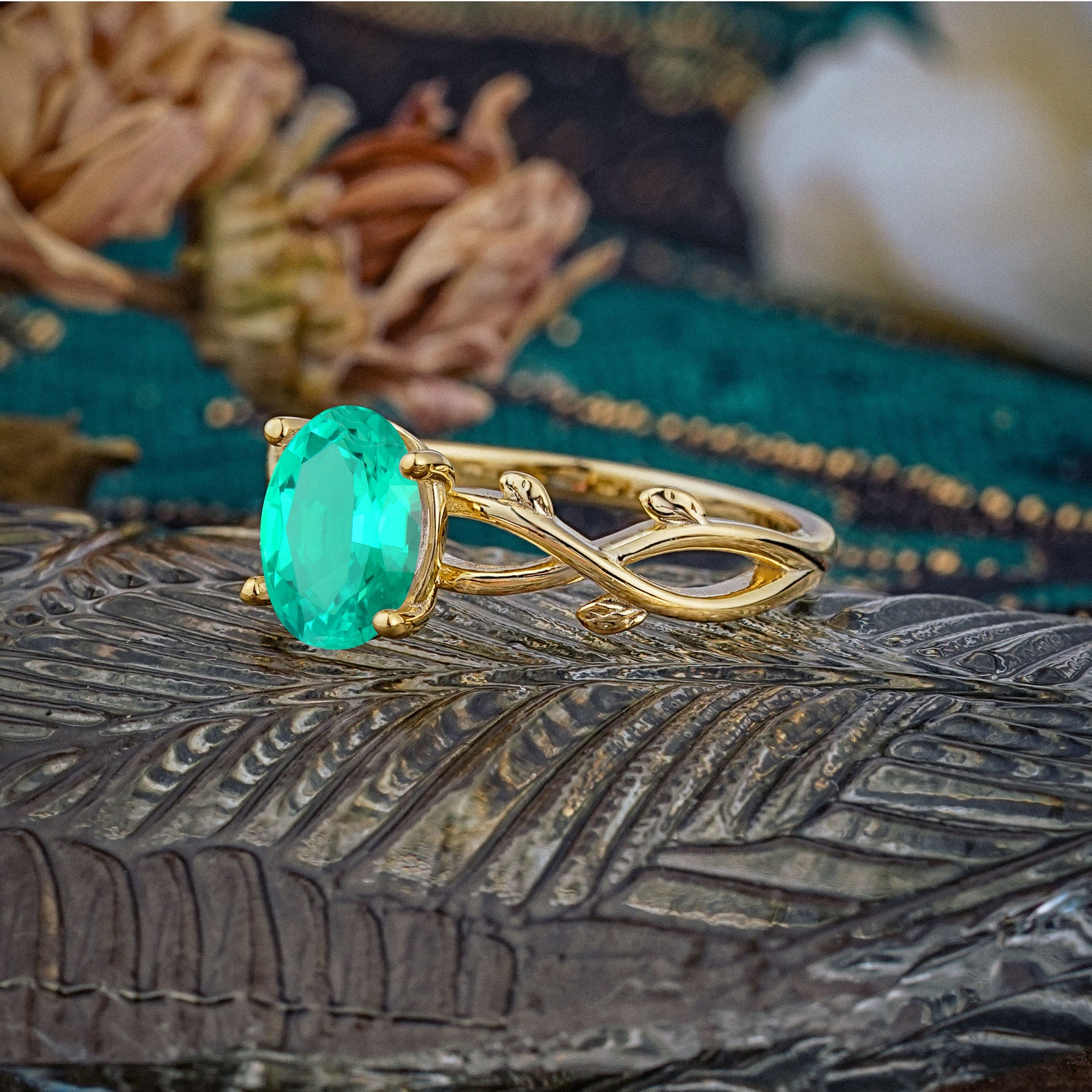 Nature inspired Emerald Engagement Ring - Additional view