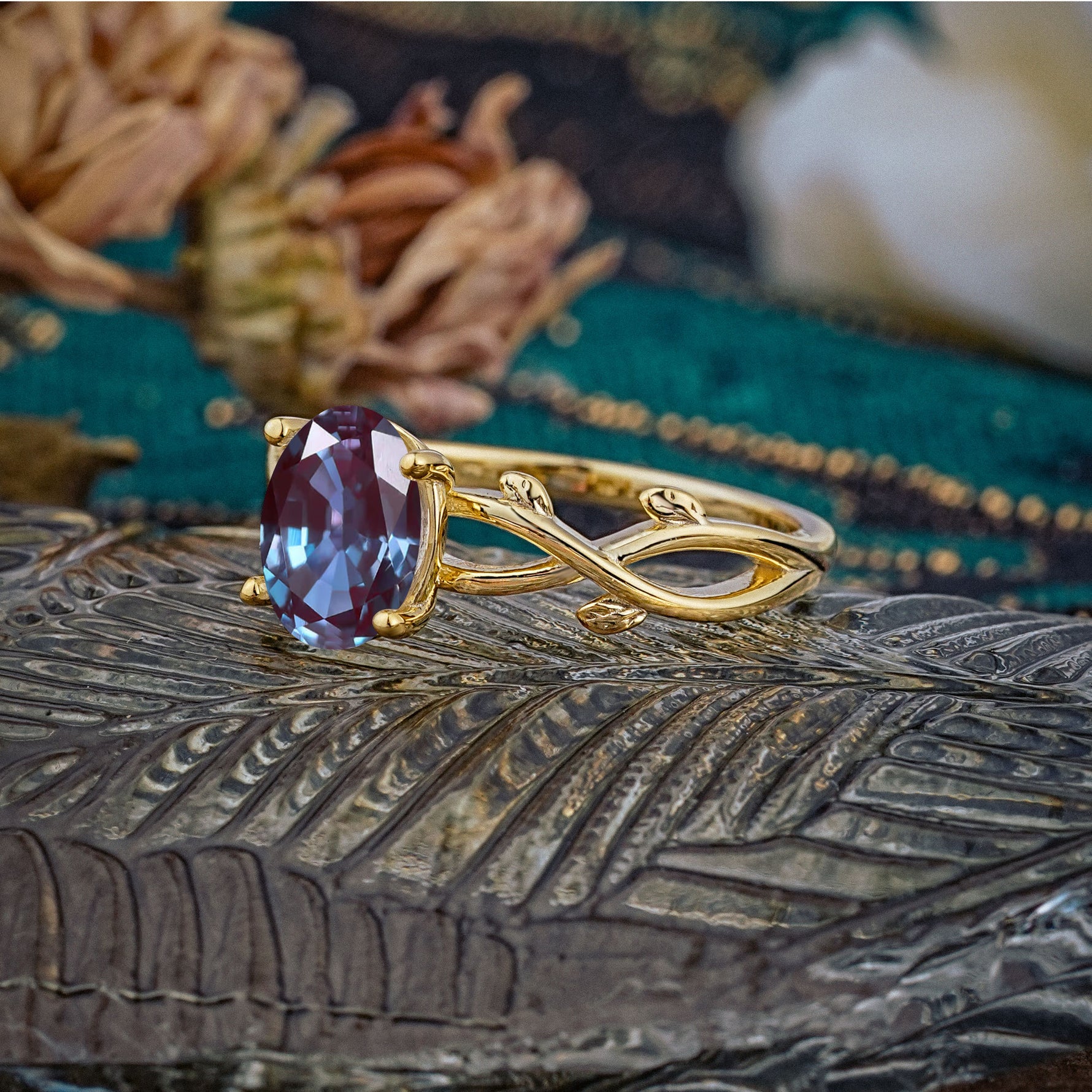 Nature inspired Alexandrite Engagement Ring - Additional view