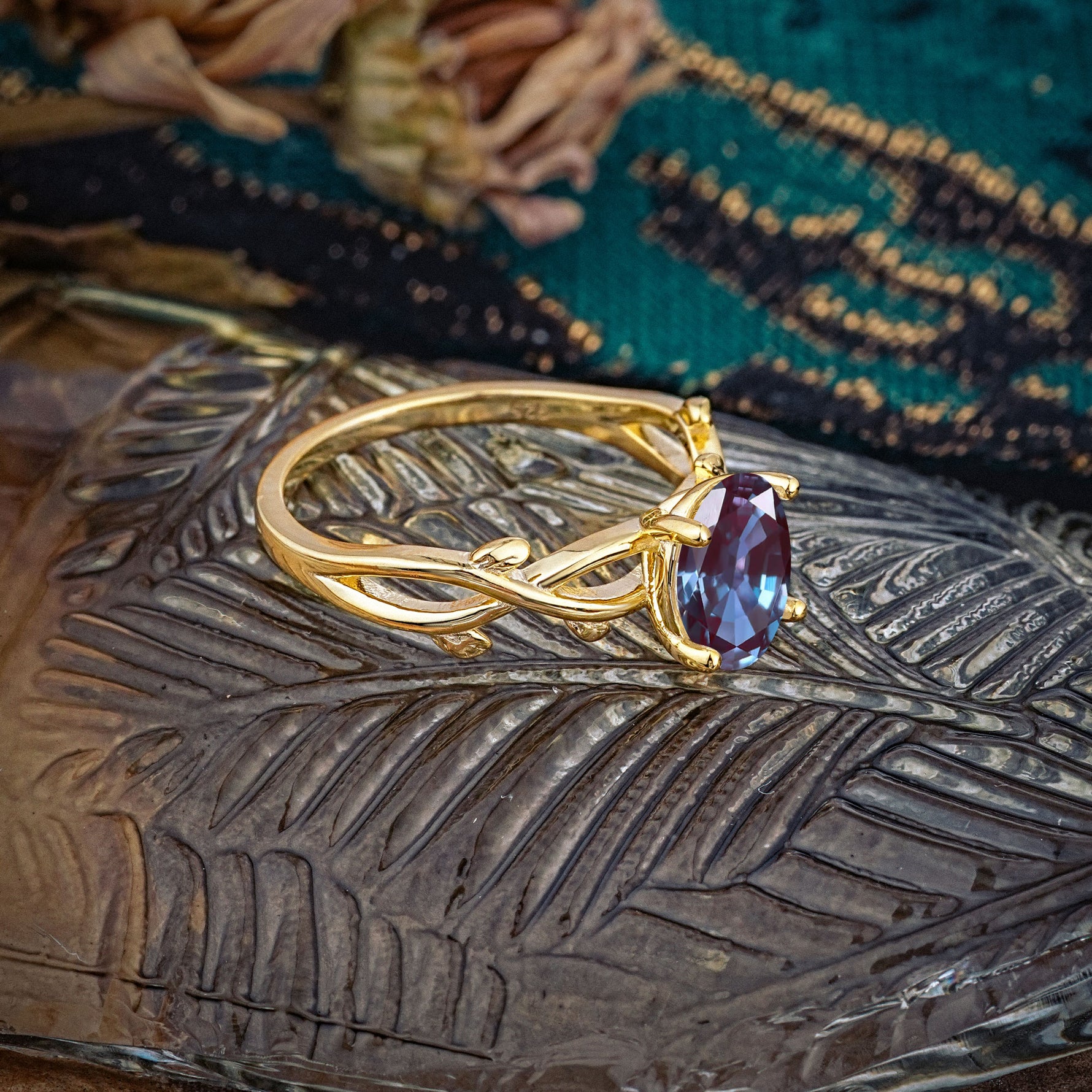 Nature inspired Alexandrite Engagement Ring - Additional view