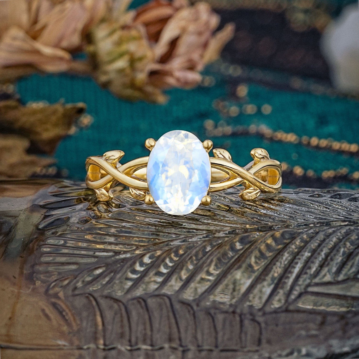 Nature inspired Moonstone Engagement Ring - Additional view