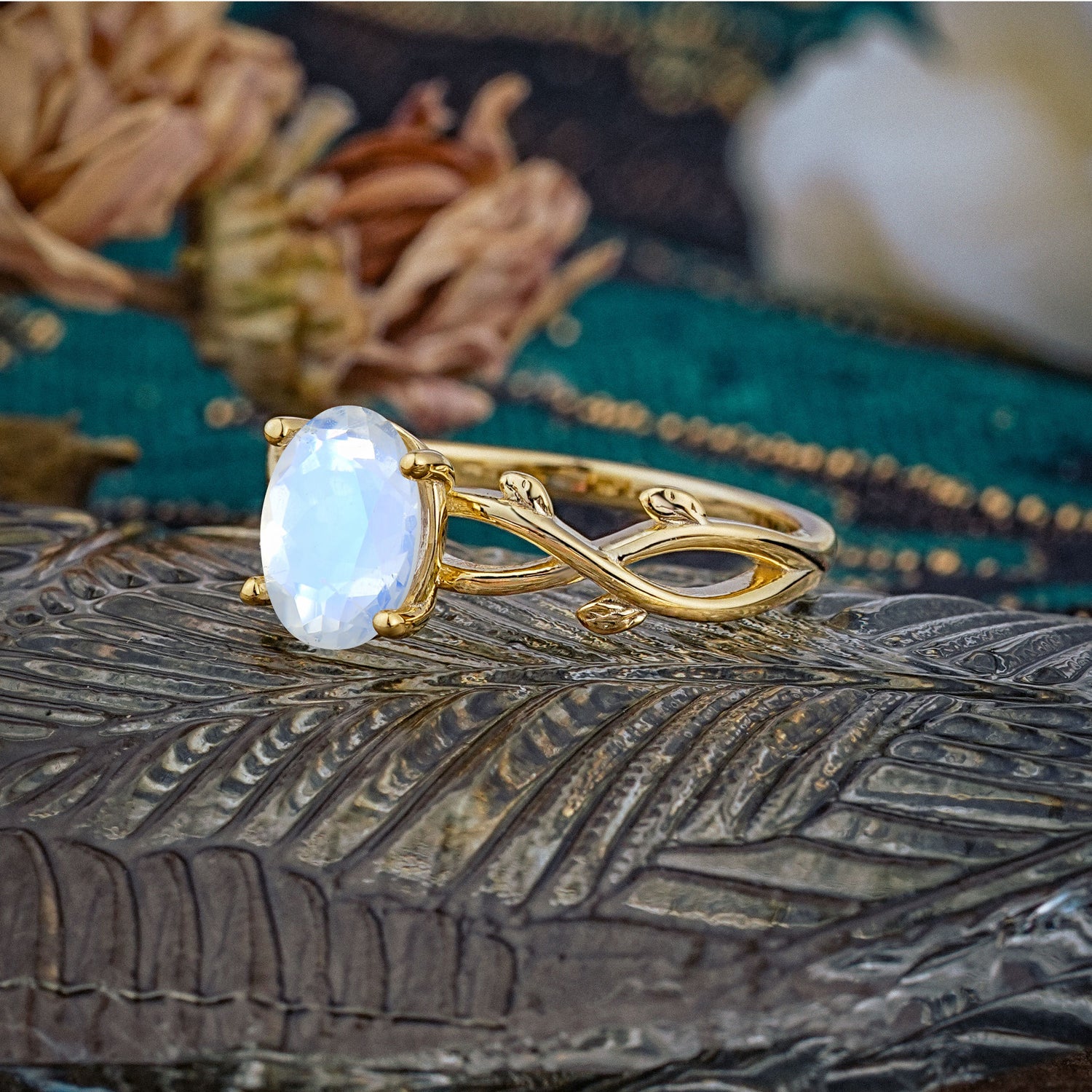 Nature inspired Moonstone Engagement Ring - Additional view