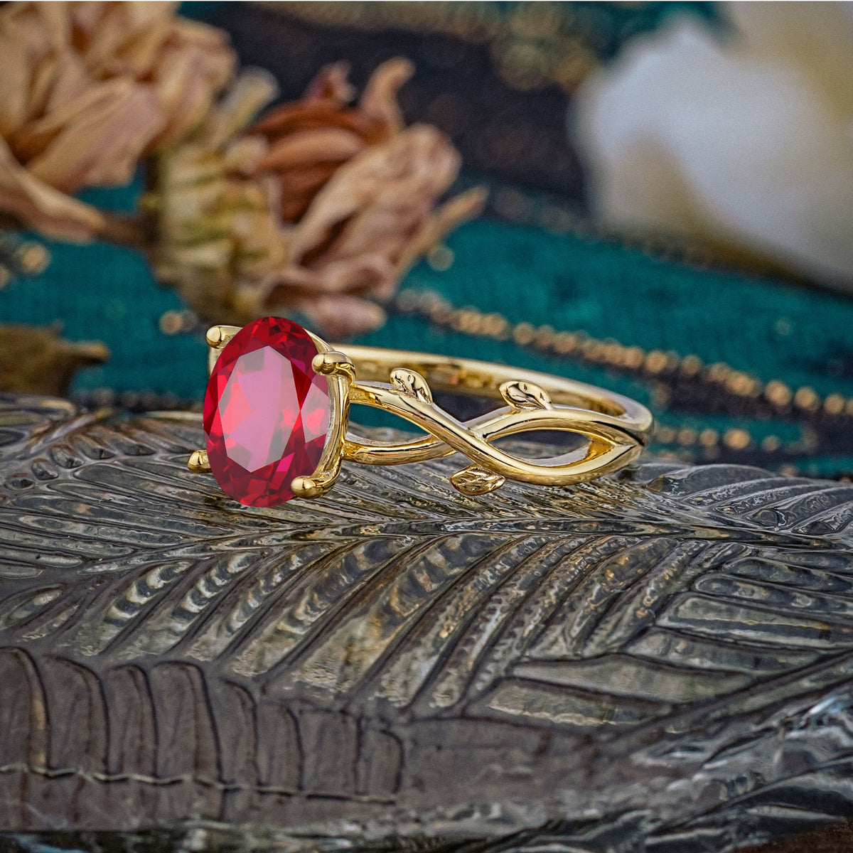 Nature inspired Ruby Engagement Ring - Additional view