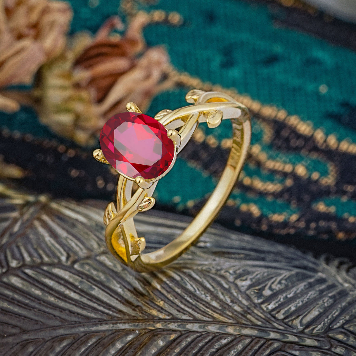 Nature inspired Ruby Engagement Ring - Additional view
