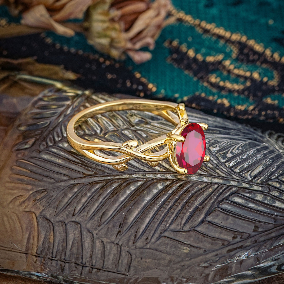 Nature inspired Ruby Engagement Ring - Additional view