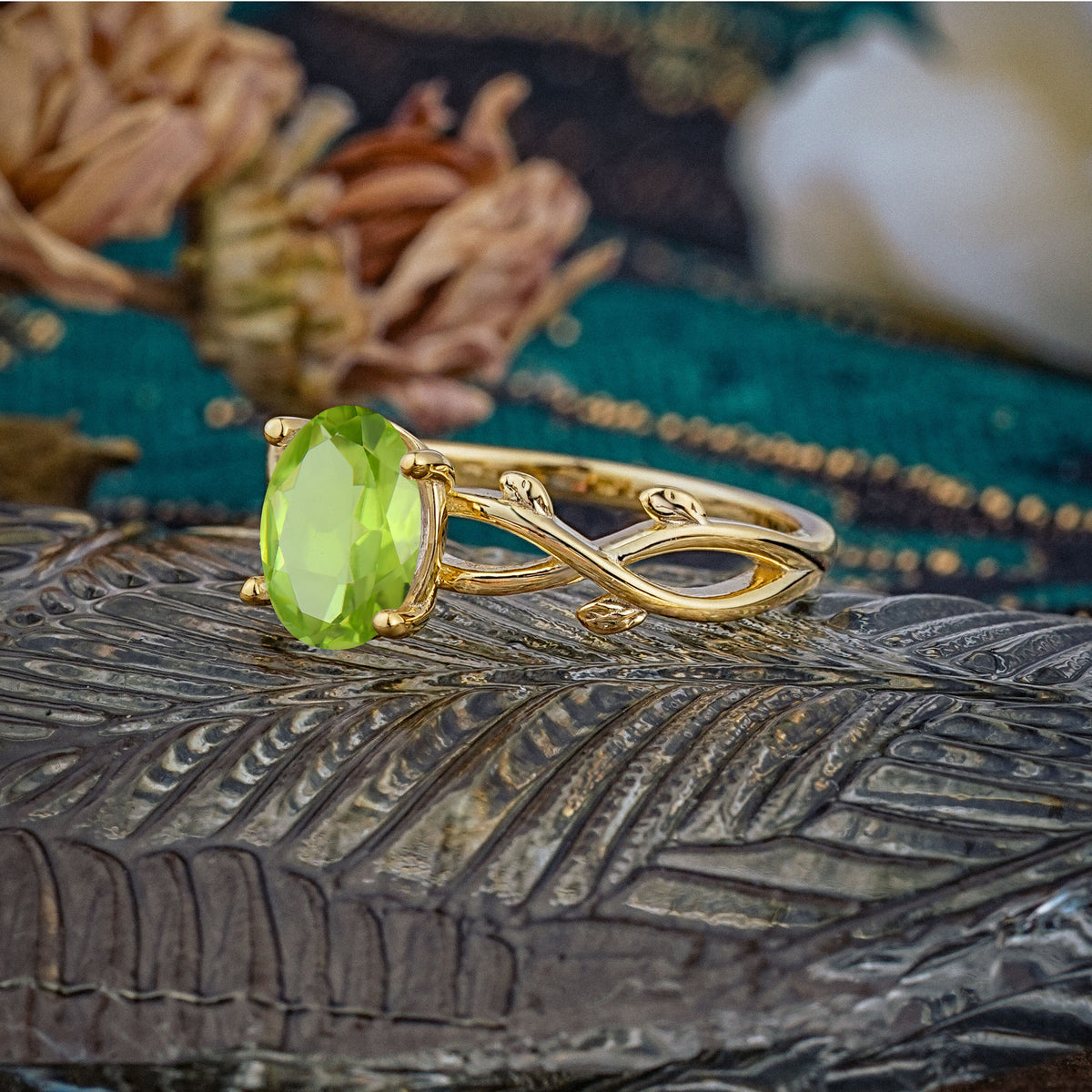 Nature inspired Peridot Engagement Ring - Additional view