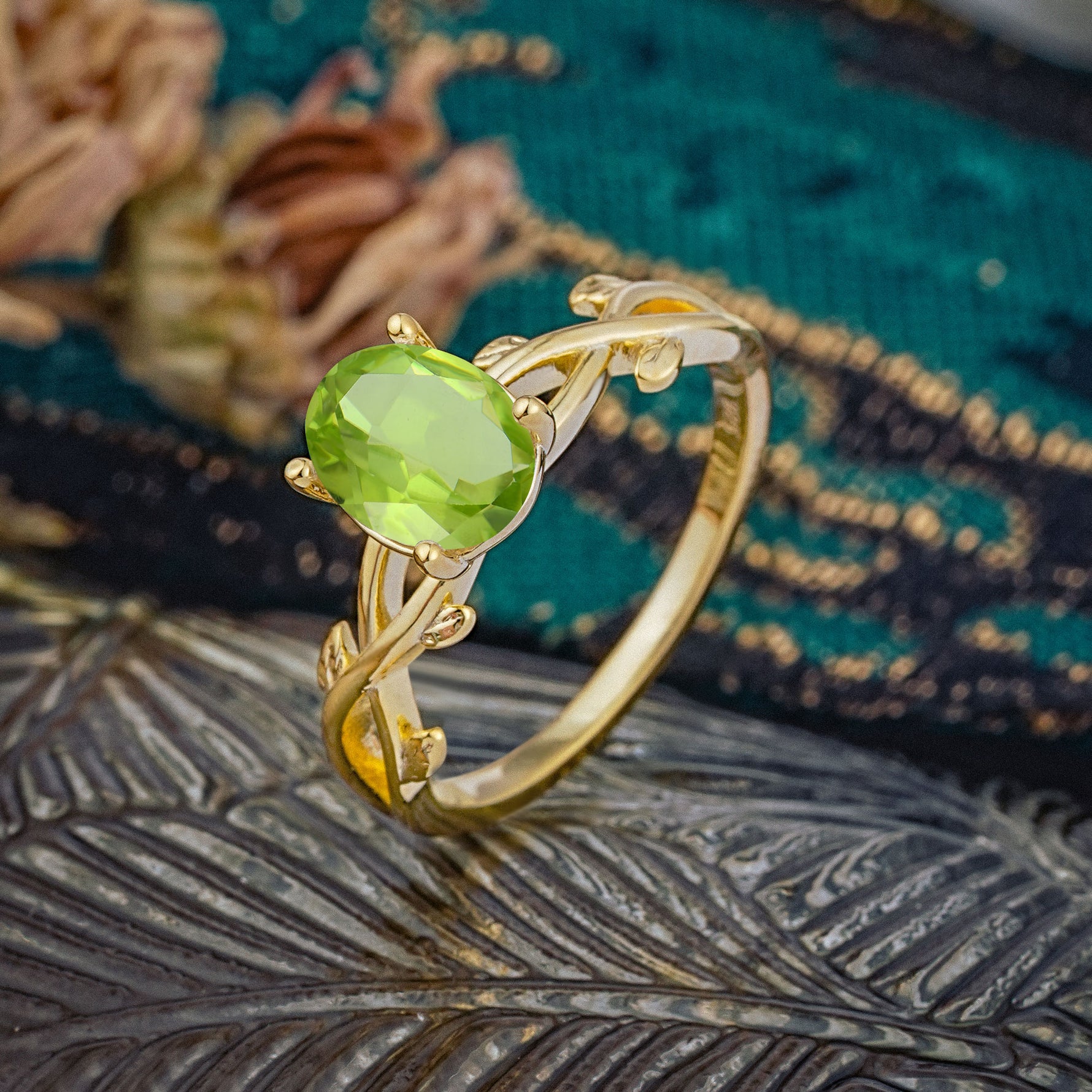 Nature inspired Peridot Engagement Ring - Additional view