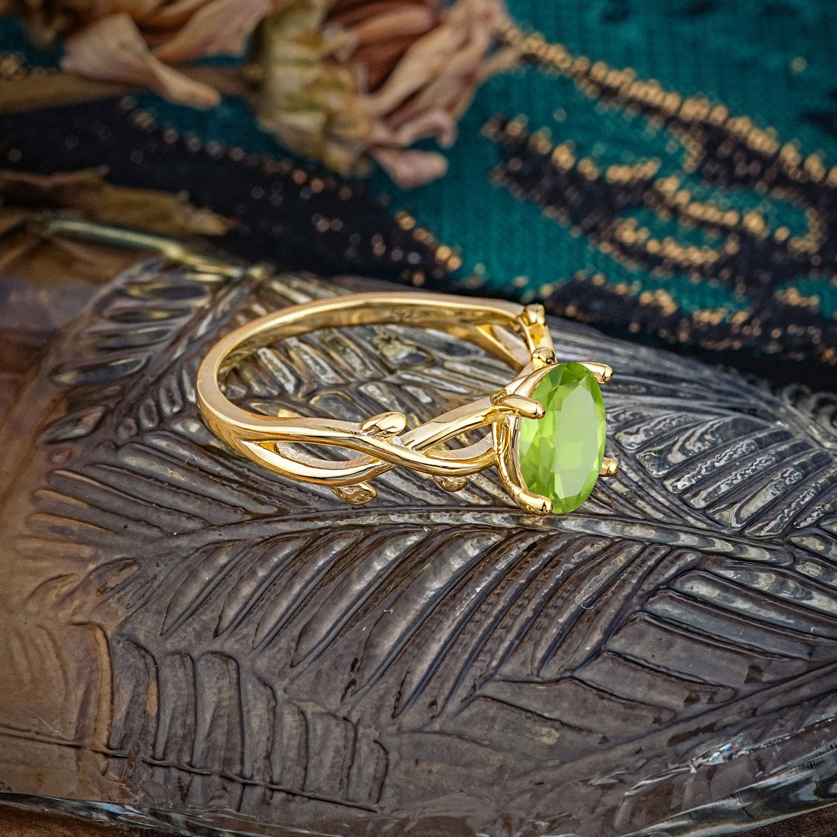 Nature inspired Peridot Engagement Ring - Additional view
