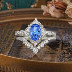 Gorgeous Oval Cut Sapphire Engagement Ring Set