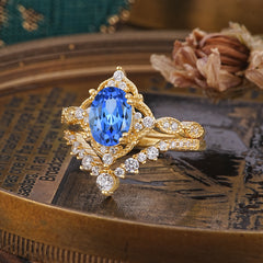Gorgeous Oval Cut Sapphire Engagement Ring Set
