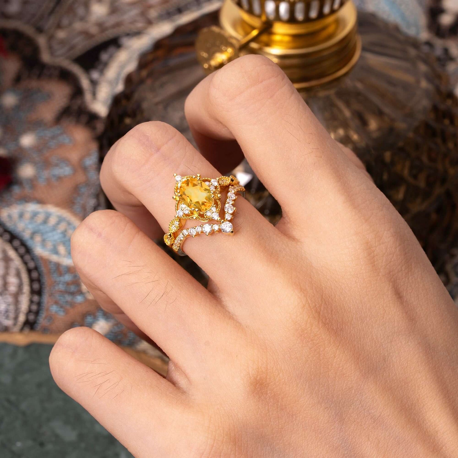Gorgeous Oval Cut Citrine Bridal Ring Set