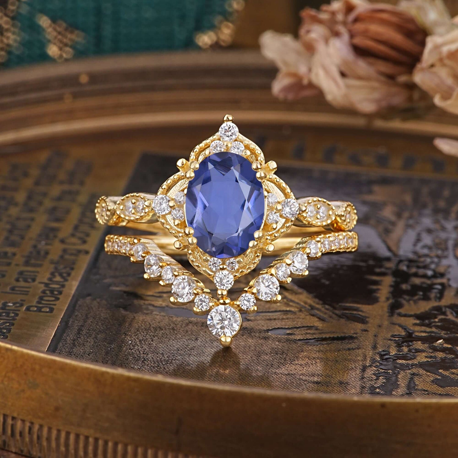 Gorgeous Oval Cut Tanzanite Bridal Ring Set