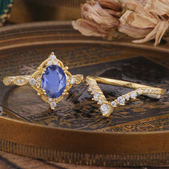 Gorgeous Oval Cut Tanzanite Engagement Ring Set