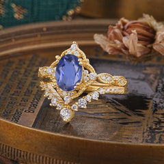 Gorgeous Oval Cut Tanzanite Engagement Ring Set