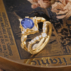 Gorgeous Oval Cut Tanzanite Engagement Ring Set