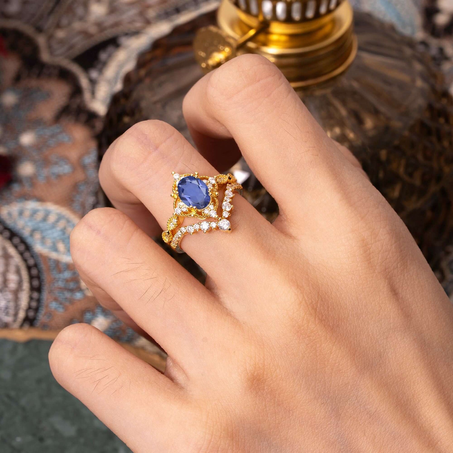 Gorgeous Oval Cut Tanzanite Bridal Ring Set