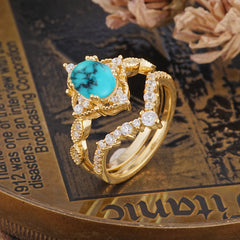 Gorgeous Oval Cut Turquoise Engagement Ring Set