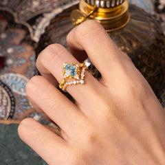 Gorgeous Oval Cut Natural Moss Agate Engagement Ring Set