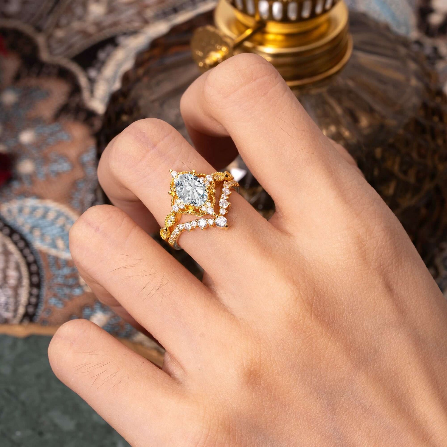 Gorgeous Oval Cut Lab Diamond Bridal Ring Set