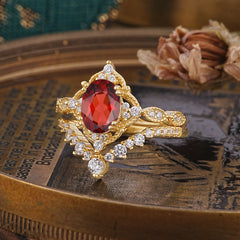 Gorgeous Oval Cut Natural Garnet Engagement Ring