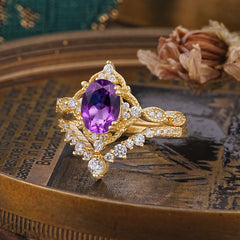 Gorgeous Oval Cut Amethyst Engagement Ring Set