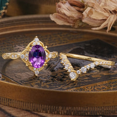 Gorgeous Oval Cut Amethyst Engagement Ring Set
