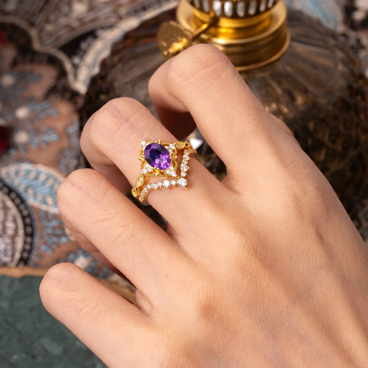 Gorgeous Oval Cut Amethyst Bridal Ring Set