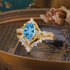 Gorgeous Oval Cut Aquamarine Engagement Ring Set