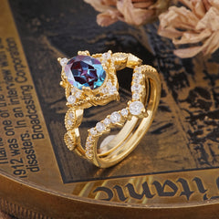 Gorgeous Oval Cut Alexandrite Engagement Ring Set