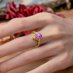 Luxury Vintage Pear-Cut Natural Amethyst Engagement Ring Set