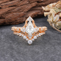 Unique Cut Kite Cut Moissanite Cluster Engagement Ring Set 2pcs