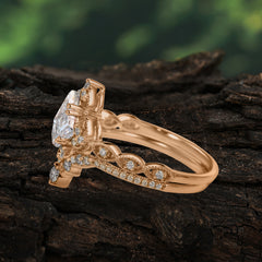 Unique Cut Kite Cut Moissanite Cluster Engagement Ring Set 2pcs