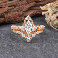 Unique Cut Kite Cut Lab Diamond Cluster Engagement Ring Set 2pcs