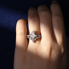Unique Cut Kite Cut Moissanite Cluster Engagement Ring Set 2pcs
